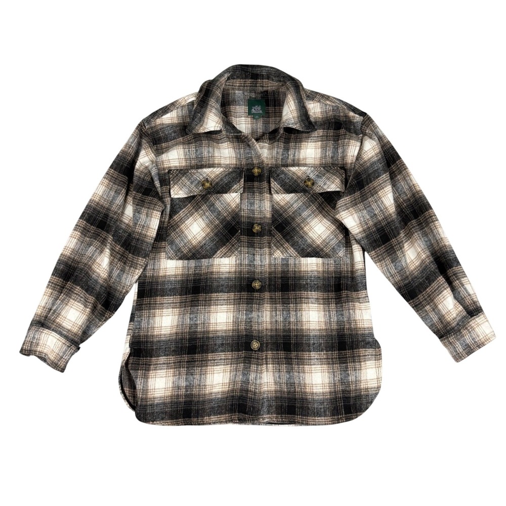 Wild Fable Plaid Flannel Shacket XS Brown Cream Oversized Button Down Shirt